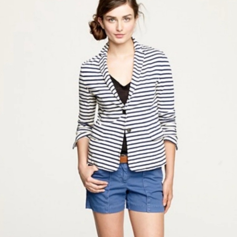 J Crew Navy Stripe Cotton Blazer